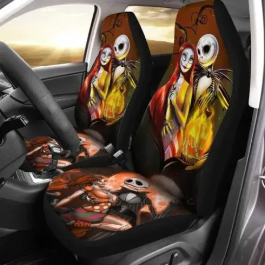 Jack Skellington And Sally Halloween Nightmare Couple Car Seat Covers, Horror Car Seat Covers, Car Seat Protector, Car Seat Cover