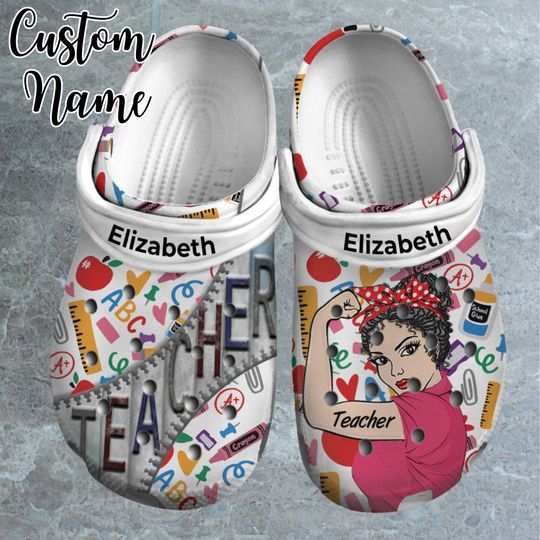 Personalized Name Teacher Clogs Shoes, Gift For Teacher, Inspire Cute Pretty Teacher, Clog Perfect Teacher's Day, Gift For Back To School