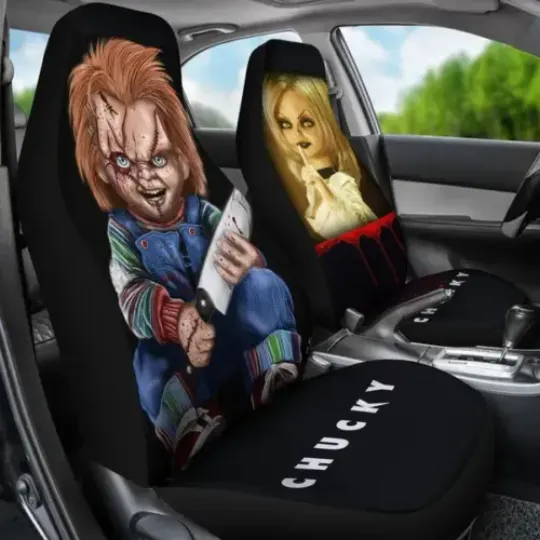 Horror Movies Couple Chucky and Tiffany Happy Valentine Car Seat Covers, Horror Movies Car Seat Covers, Car Seat Protector, Car Seat Cover