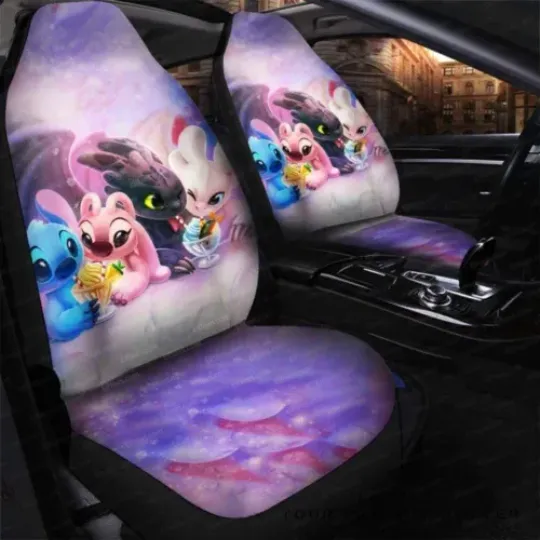 Toothless Light Fury Stitch Lilo Couple Car Seat Covers, Disney Car Seat Covers, Car Seat Protector, Car Seat Cover