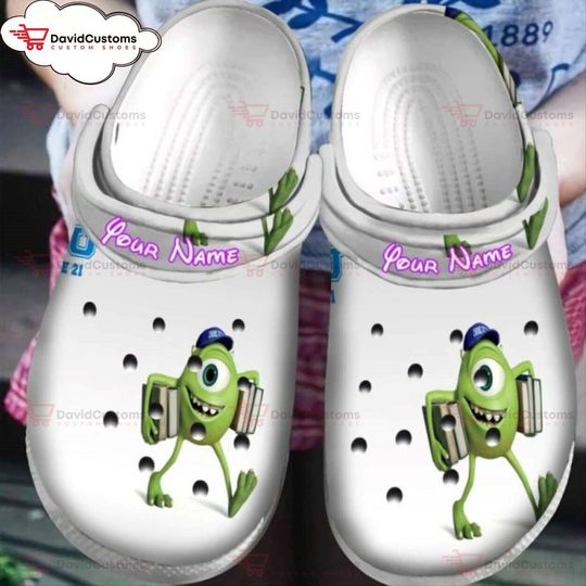 Disney Monsters Inc University Mike Wazowski Custom Unisex Clogs, Personalized Clogs, Design Your Own Clogs