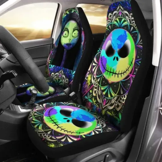 Nightmare Before Christmas Jack And Sally Couple Car Seat Covers, Movies Car Seat Covers, Car Seat Protector, Car Seat Cover