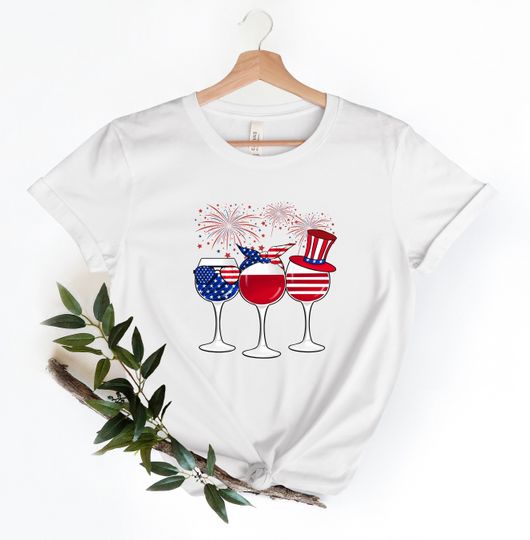 4th Of July Shirt, Red Wine Blue, Patriotic Shirt, Independence Day Shirt, Gift For Women, American Flag Shirt, Short Sleeve Tee