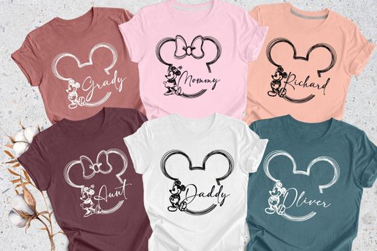 Custom Disney Family Shirt, Family Disneyworld Shirt, Mickey Sketch Shirt, Minnie Women Shirt, Disney World Trip Shirt, Mickey Couple Shirt