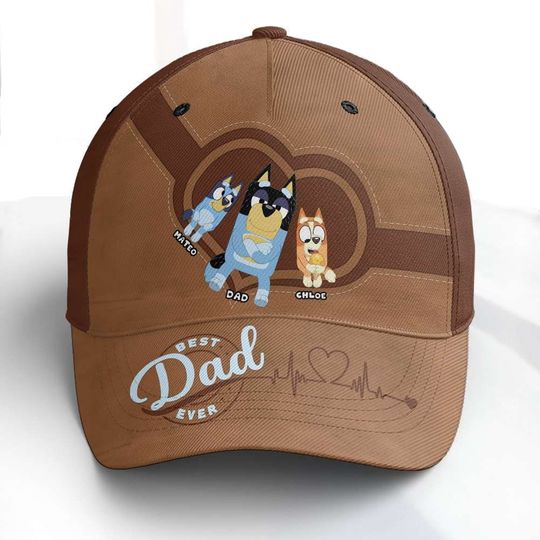 Personalized Best Dad Ever, BlueyDad Classic Cap Father's Day, Retro Chilli Heeler Hat, Kids and Dad Gift, BlueyDad Family Cap, Father Day Gift