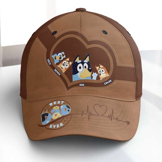 Personalized Best Dad Ever Cap, BlueyDad Classic Cap Father's Day, Retro Chilli Heeler Hat, Kids and Dad Gift, BlueyDad Family Cap, Funny Gift