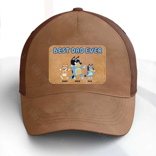 Personalized Best Dad Ever, BlueyDad Classic Cap Father's Day, Retro Chilli Heeler Hat, Kids and Dad Gift, BlueyDad Family Cap, Funny Cartoon Cap