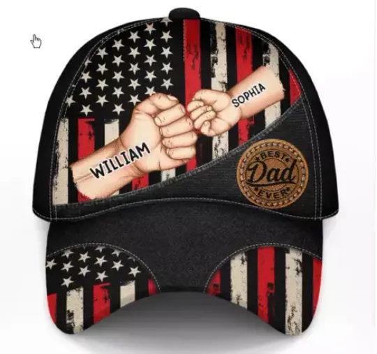 Custom Cap, July 4th USA Flag Fist Bump, Best Dad Ever Cap, Father's Day Gift