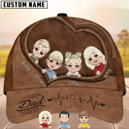 Personalized Name Dad Grandpa Kids Outline Fist Bump Cap, Gift For Fathers Day