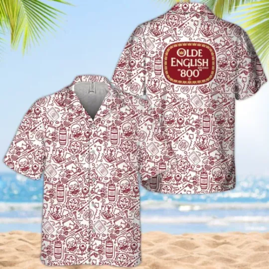 Olde English Beer Hawaiian Shirt, Polyester Comfortable Summer Short Sleeve Shirt, Multi-Size Available, Beach Outfit, Father's Day Gifts