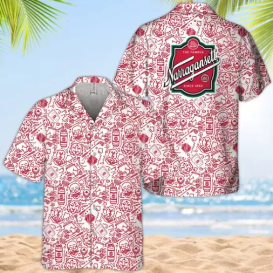 Narragansett Hawaiian Shirt, Polyester Comfortable Summer Short Sleeve Shirt, Multi-Size Available, Beach Outfit, Father's Day Gifts