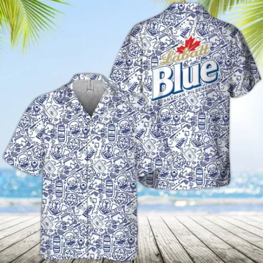 Labatt Blue Beer Hawaiian Shirt, Polyester Comfortable Summer Short Sleeve Shirt, Multi-Size Available, Beach Outfit, Father's Day Gifts
