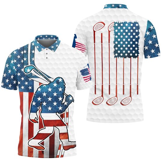 Bigfoot American Flag Golf Polo Shirt