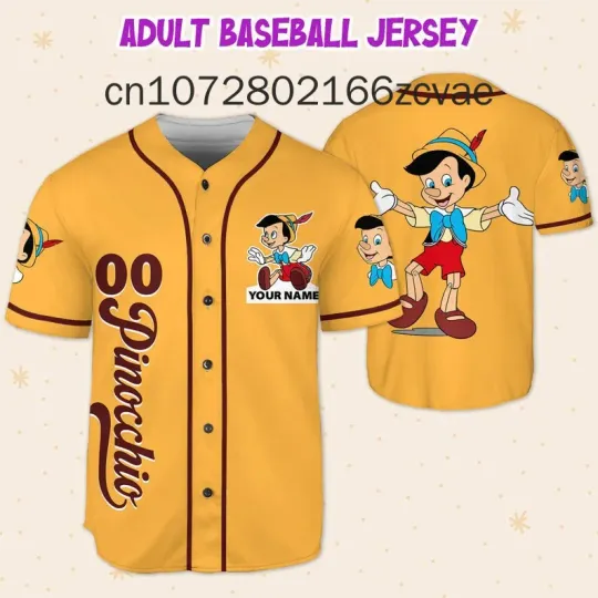 Personalized Disney Pinocchio Baseball Jersey, Streetwear Fashion Summer Shirt, Short Sleeve Baseball shirt Men, Women and Kids