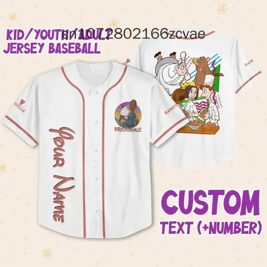 Personalized Disney Remy Baseball Jersey, Custom Name Ratatouille Baseball Shirt, Fashionable Disney Short Sleeve Baseball Shirt