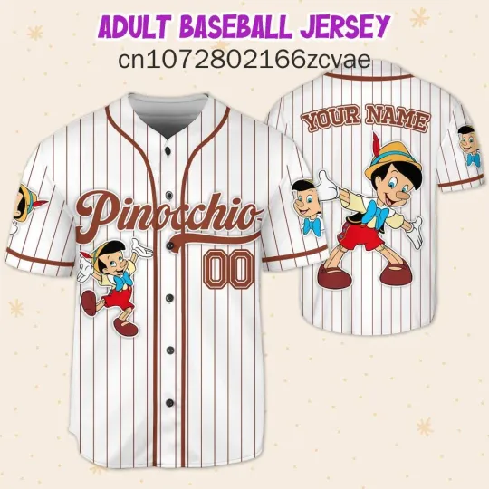 Personalized Disney Pinocchio Baseball Jersey, Streetwear Fashion Summer Shirt, Short Sleeve Baseball shirt Men, Women and Kids