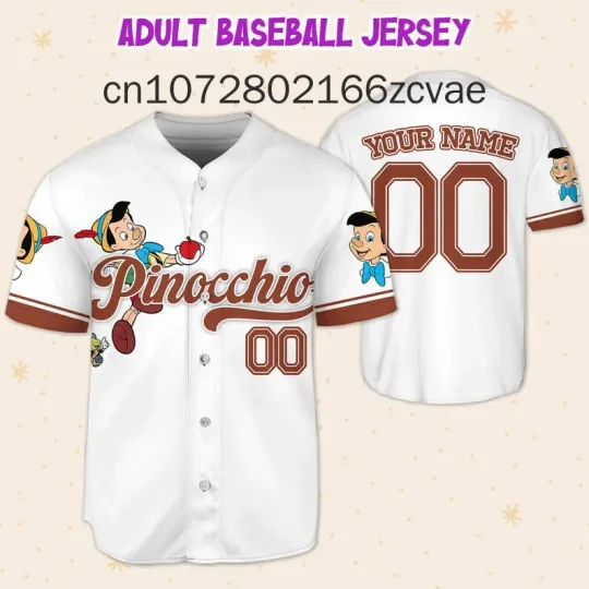 Personalized Disney Pinocchio Baseball Jersey, Streetwear Fashion Summer Shirt, Short Sleeve Baseball shirt Men, Women and Kids