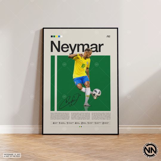 Neymar Poster, Brazil Soccer Soccer Wall Art Print, Soccer Gifts, Sports Poster, Football Player Poster, Soccer Wall Art, Sports Bedroom Posters