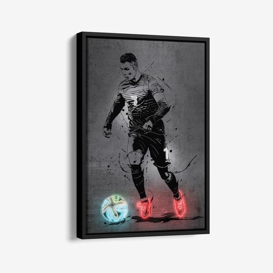 Cristiano Ronaldo Premium Matte Vertical Posters, Neon Portuguese Soccer Player Poster, Wall Football Art Home Decor Framed Poster Man Cave Gift