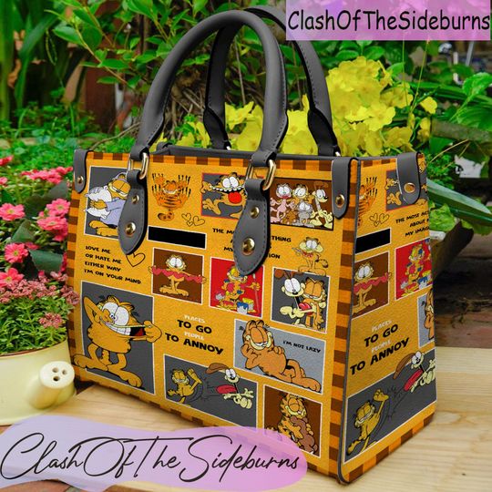 Garfield Cat Personalized Leather Bag, Garfield Cat Custom Handbag, Shoulder Bag, Crossbody Bag, Shopping Bag, Top Handle Bag