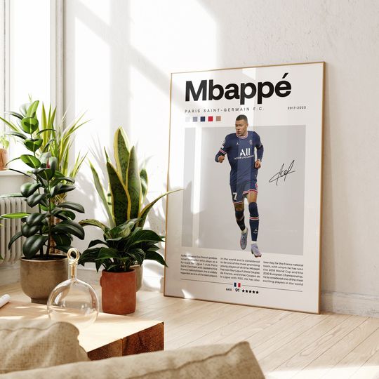 Kylian Mbapp Poster, Mbappe Poster, Soccer Gifts, Sports Poster, Football Player Poster, Soccer Wall Art, Sports Bedroom Posters
