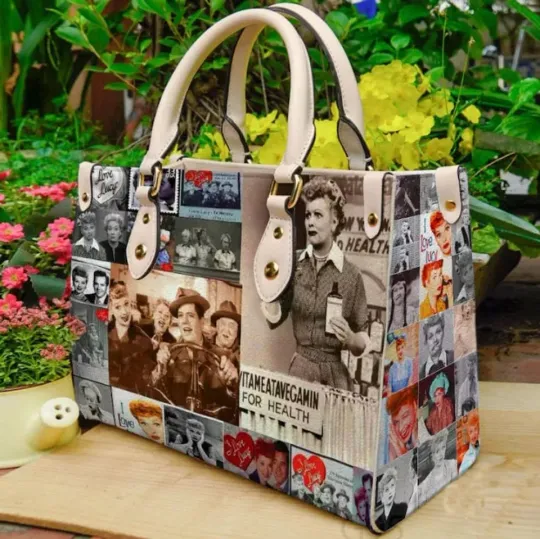 I Love Lucy Sitcom women leather hand bag, woman leather bag, gift for fan, Shoulder Bag, Crossbody Bag, Shopping Bag, Top Handle Bag