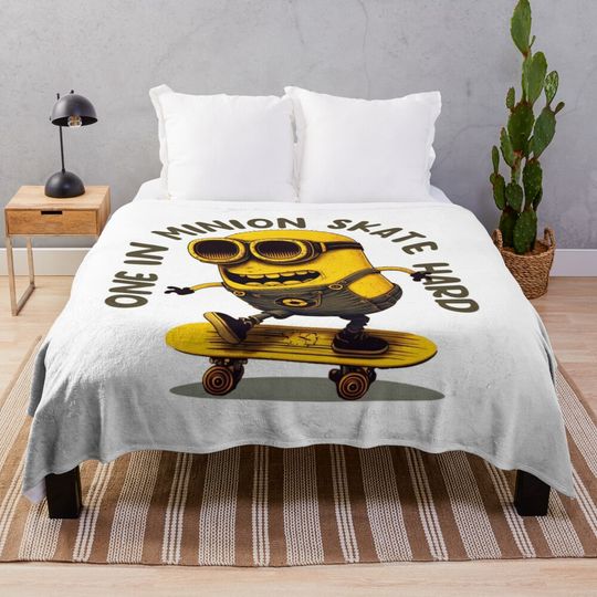 One In A Minion, One Eyed Minion, Skateboarding Minion Cartoon Throw Blanket, Comfortable Blanket for Men, Women, Kids, Home Decor Gift Ideas