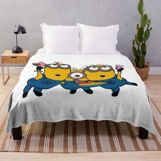 Alternate view of Funny Minion Cartoon Throw Blanket, Comfortable Blanket for Men, Women, Kids, Home Decor Gift Ideas