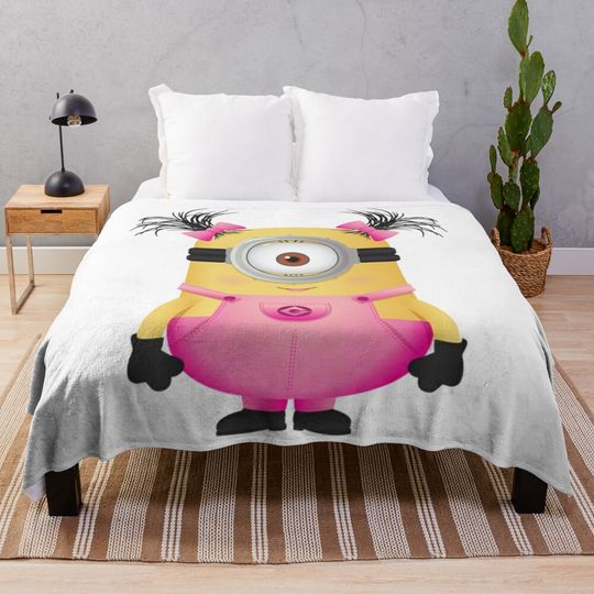 Girly Minion Cartoon Throw Blanket, Comfortable Blanket for Men, Women, Kids, Home Decor Gift Ideas