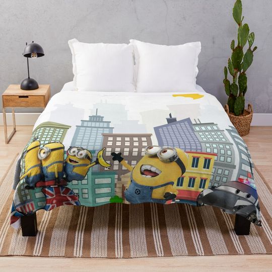 Minion janitor Stewart and the police Cartoon Throw Blanket, Comfortable Blanket for Men, Women, Kids, Home Decor Gift Ideas