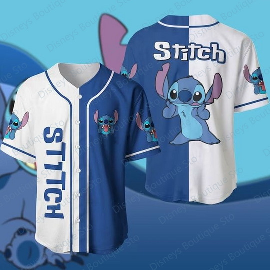 2024 New Arriavl Disney Cute Stitch Baseball Jersey, Casual Vacation Matching Jersey Fans Kit Oversized Baseball Edition Jersey