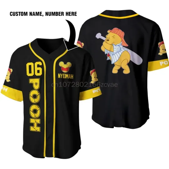 Winnie Pooh Cute Custom Style Baseball Jersey, Cartoon Oversized Training Uniform Adult/kid Kit, 2024 New Summer Vintage Jersey
