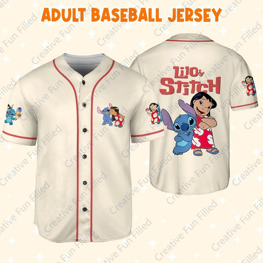 Vintage Disney Lilo/Stitch Baseball Jersey Shirt, Stitch Gift For Sport Oversized Baseball Jersey For Kid, 2024 Disney New Summer Jersey