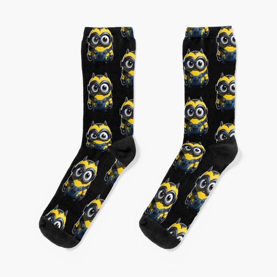Cute Minion Dressed as Batman Socks, Comfortable Cotton Socks for Men, Women, kids, Trending Casual Style