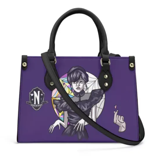 Wednesday Addams, Nevermore Academy Leather Handbag, Horror Movie Characters Bag, Shoulder Bag, Crossbody Bag, Shopping Bag, Top Handle Bag