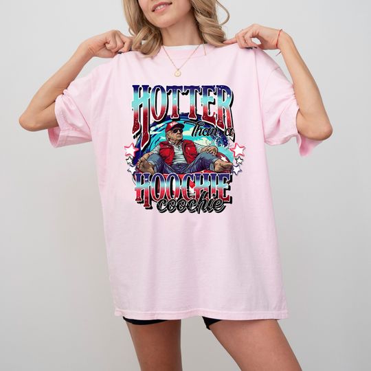 Viral Trump Shirt, Hotter Than A Hoochie Coochie Shirt, Donald Trump Summer Vibe, Trump 2024 Tee, 2024 Election Shirt, Short Sleeve Casual Loose Basic Tee Shirts