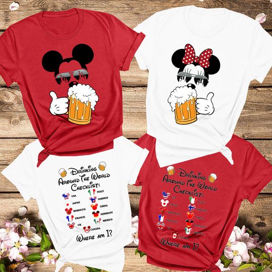 Drinking Around the World,Mickey Beer Minnie Beer Front and Back print Disney Shirts