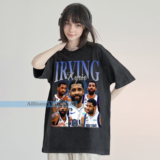 Kyrie Irving Vintage T-Shirt, Point guard/Shooting guard Homage Graphic Unisex Long Sleeve, Bootleg Retro 90's Fans Washed Hoodie Gift