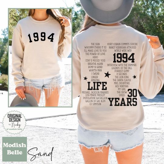 30th birthday gift for her unique, birthday year sweatshirt, date sweatshirt, 1994 birth year sweatshirt, anniversary date sweatshirt