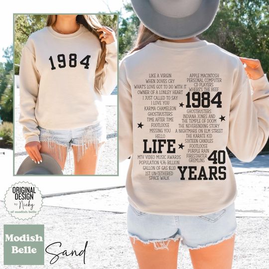 40th birthday gift for her unique, birthday year sweatshirt, date sweatshirt, 1984 birth year sweatshirt, anniversary date sweatshirt