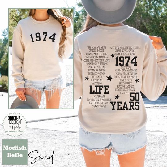 50th birthday gift for her unique, birthday year sweatshirt, date sweatshirt, 1974 birth year sweatshirt, anniversary date sweatshirt