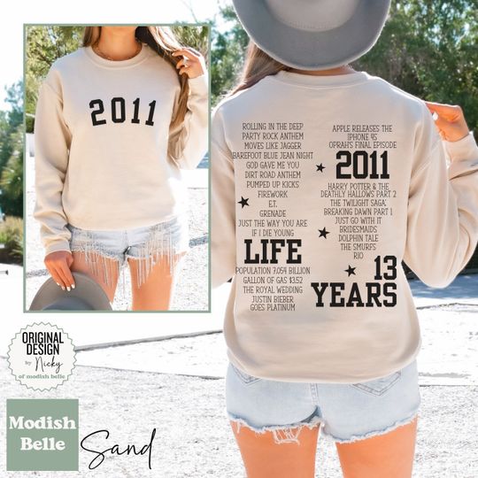 13th Birthday Sweatshirt - Unique Gift for Her, 2011 Birth Year, Anniversary Date, 2011 Birthday Year Number Sweat for Women, Birthday Gift