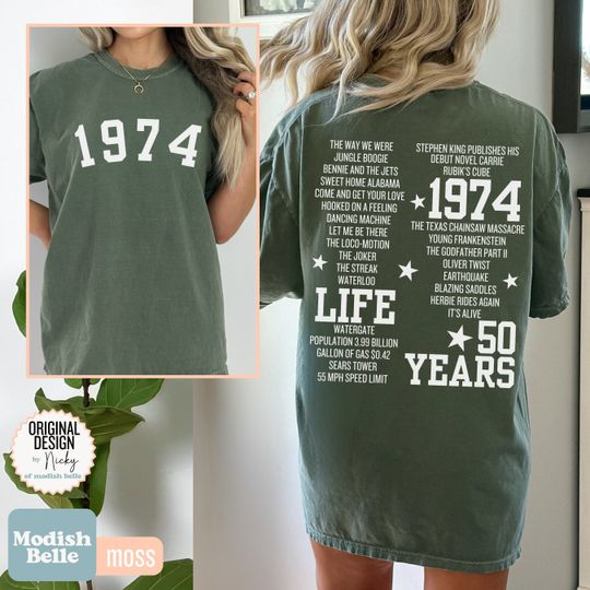 50th Birthday Shirt, 1974 Birth Year, 50th Birthday Gift for Women, year you were born tee, anniversary date shirt fifty 50th birthday party