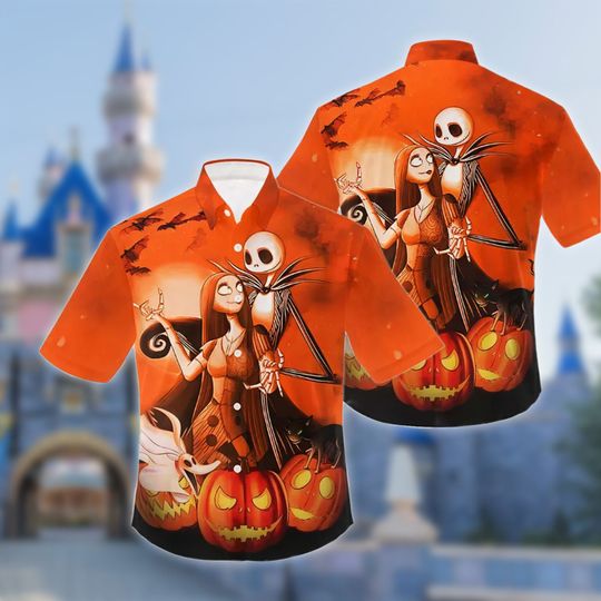 Pumpkins Jack Skellington And Sally Hawaiian Shirt, Nightmare Before Christmas Comfortable Summer | Beach Outfit | Tee for Men, Women, Kids