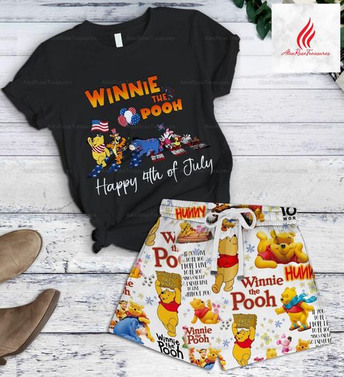 Winnie The Pooh Happy 4Th Of July T-Shirt And Shorts, Winnie The Pooh Pajama Set, Winnie The Pooh Shorts, Independence Day Gift, USA Shirt