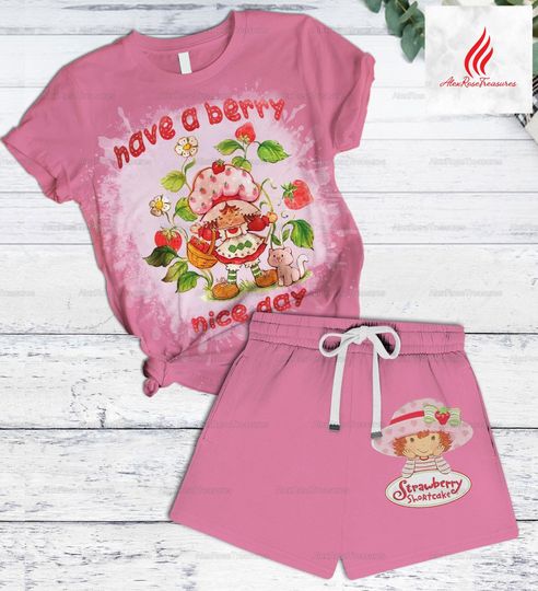 Have A Berry Nice Day Vintage Strawberry Unisex T-Shirt And Shorts, Vintage Strawberry Pajama Set, Retro Cartoon Hoodie, Gift For Her
