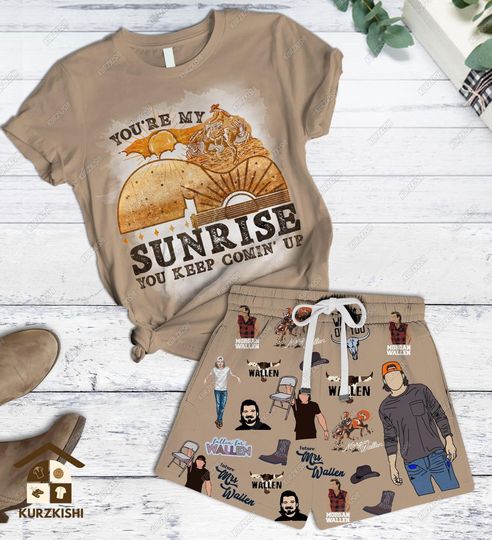 Wallen Western Tshirt Shorts Pajamas, Wallen Western Pajama Set, Cowboy Wallen Shorts, Cowboy Wallen Tour Shirt, Cowboy Summer Shorts