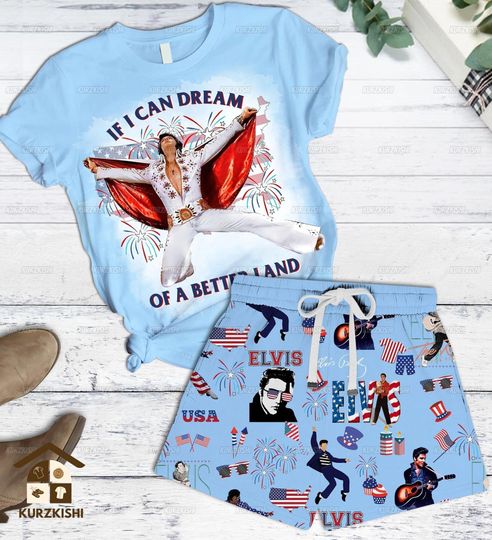 Elvis Presley Pajama Set, Elvis King Men Shorts, Elvis Presley Unisex Shirt, Elvis King Shorts, Elvis Presley Fan Shirt, Beach Shorts