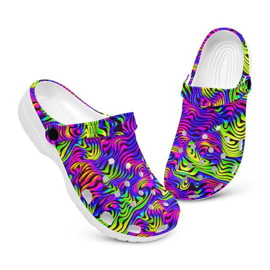 Curved Lines Psychedelic Rave Festival Clogs for Men and Women, Breathable Beach Hole Slippers, Footwear