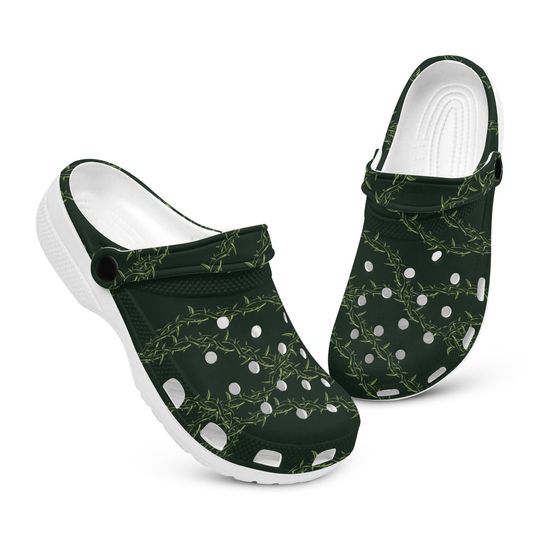 Vintage Barbed Wire Pattern Clogs for Men and Women, Breathable Beach Hole Slippers, Footwear